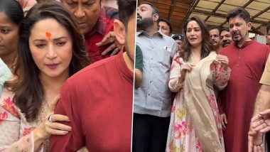 Madhuri Dixit, Husband Shriram Nene Offer Prayers at Siddhivinayak Temple Ahead of Her Film Panchak’s Release (Watch Video)