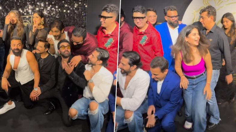 Animal Success Party: Ranbir Kapoor, Sandeep Reddy Vanga, Anil Kapoor and Team Strike Bobby Deol’s Pose at Movies Success Bash (Watch Video)