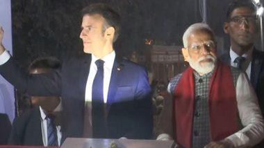 PM Narendra Modi, French President Emmanuel Macron Hold Roadshow in Rajasthan’s Jaipur (Watch Video)