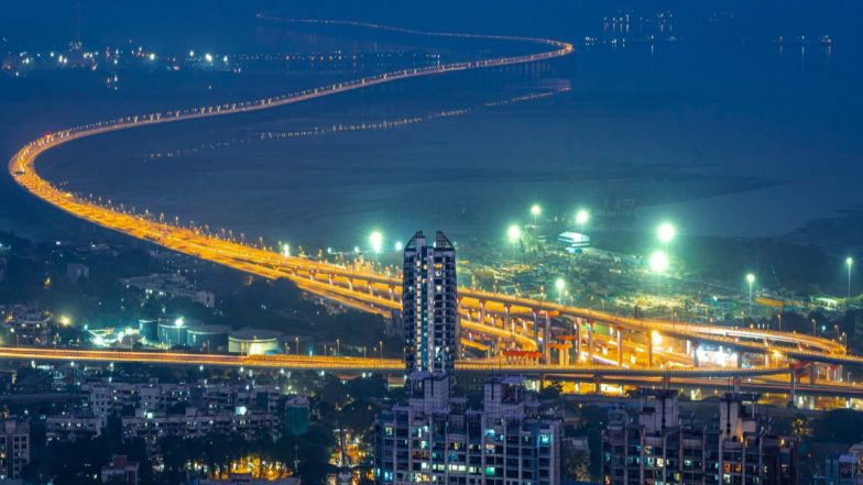 Mumbai Trans Harbour Link (MTHL) Photos: Stunning night view of India's Longest Sea Bridge That Will Be Inaugurated by PM Narendra Modi on January 12