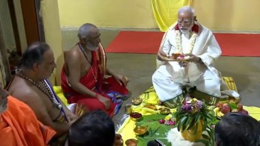 PM Narendra Modi Offers Prayers at Kothandaramaswamy Temple in Rameshwaram Ahead of Ram Lalla ‘Pran Pratishtha’ Ceremony in Ayodhya (Watch Video)