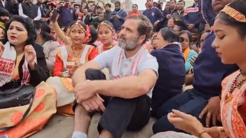 Rahul Gandhi Stopped from Entering Temple: Congress Leader, Party Workers Stage Sit-in Protest for Being Stopped From Visiting Batadrava Than in Assam (Watch Video)