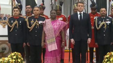 Republic Day 2024: President Droupadi Murmu Hosts French Counterpart Emmanuel Macron at Rashtrapati Bhavan; PM Narendra Modi, Other Top Dignitaries Attend (Watch Video)