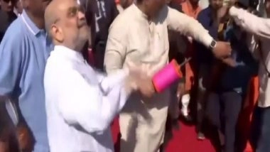 India News | Amit Shah Attends Uttarayan Patang Mahotsav in Gujarat; Flies Kites