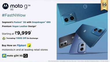 Business News | Moto G34 5G- the Segment's Fastest* 5G Phone Goes on Sale at Just Rs. 9,999# on Flipkart, Motorola.in and Leading Retail Stores
