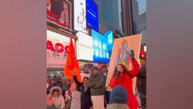 World News | NYC: Times Square Echoes with 'Jai Shree Ram' Chants as Hundreds Celebrate 'Pran Pratishtha' in Ayodhya