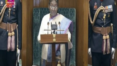 India News | Government Moving with Guarantee of Fulfilling Citizens' Dreams, Says President in Parliament; Opposition Parties Slam Address