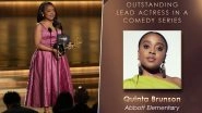 75th Primetime Emmy Awards: Abbott Elementary&rsquo;s Quinta Brunson Gets Teary-Eyed As She Wins Outstanding Lead Actress in a Comedy Series Category (Watch Video)