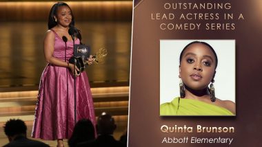 75th Primetime Emmy Awards: Abbott Elementary’s Quinta Brunson Gets Teary-Eyed As She Wins Outstanding Lead Actress in a Comedy Series Category (Watch Video)