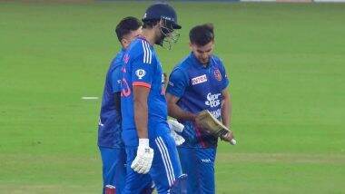 Azmatullah Omarzai Checks Shivam Dube’s Bat After All-Rounder’s Explosive Knock Helps India Beat Afghanistan in 2nd T20I 2024 (Watch Video)