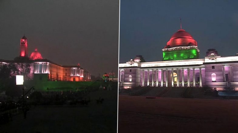 Delhi: Old and New Parliament Buildings, Rashtrapati Bhavan Illuminate in Colours of Tiranga (See Pics)