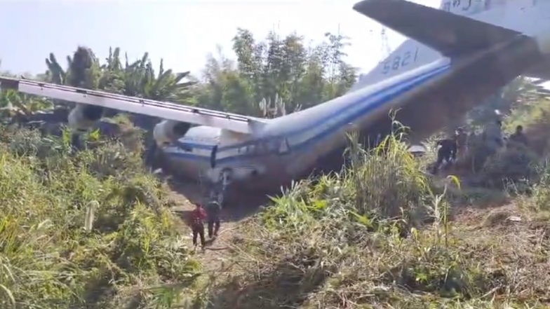 Lengpui Airport Accident: Burmese Aircraft To Evacuate Myanmar Soldiers Allegedly Overshoots in Mizoram, Eight Crew Members Injured (See Pics and Video)