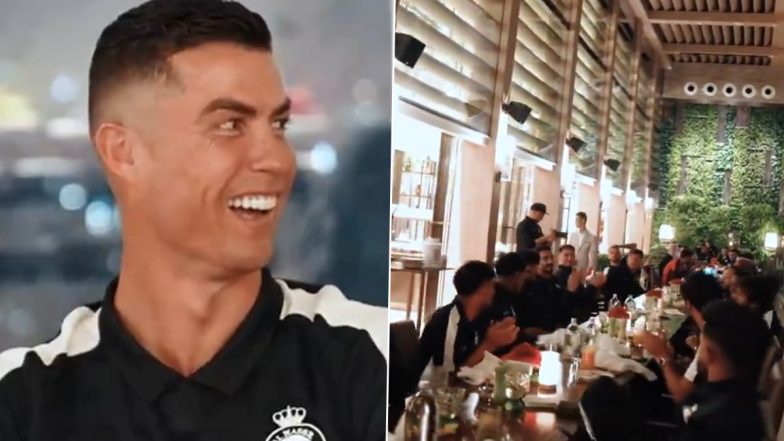 Al Nassr Players, Coaches Chant 'SIUUU', Surprise Cristiano Ronaldo By Celebrating His Three Awards Won at Globe Soccer Awards 2023 (Watch Video)