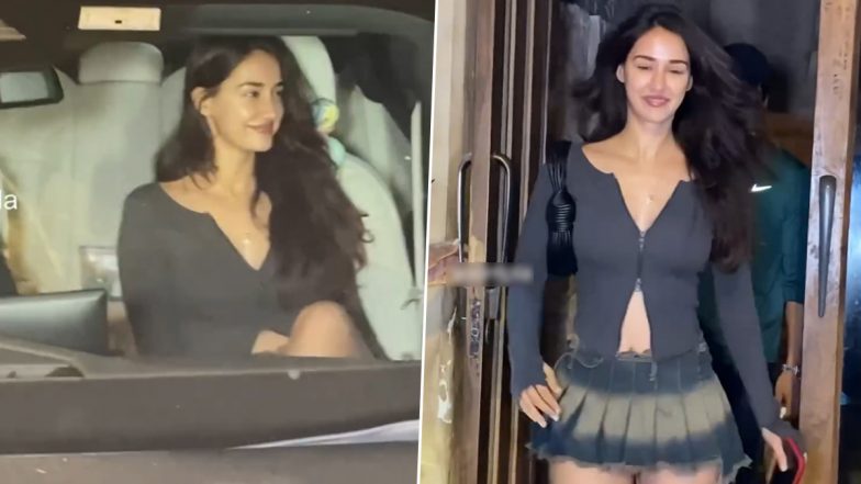 Disha Patani Looks Smoking Hot in Black Top and Little Pleated Denim Skirt As She Steps Out in Town for Dinner (Watch Video)