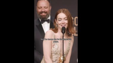 Emma Stone Playfully Calls Taylor Swift 'A**hole' While Cheering for Singer at Golden Globes 2024 (Watch Video)