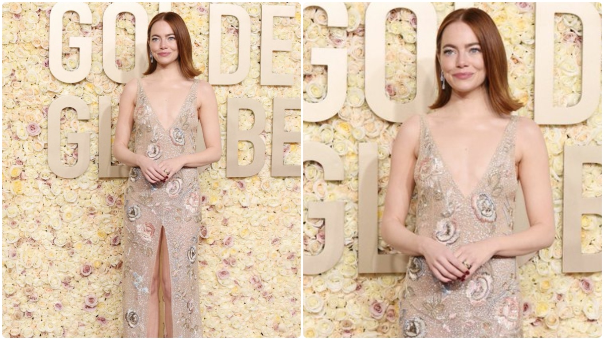 Golden Globes 2024: Emma Stone Stuns in Nude, Low-Cut Rose-Embellished Slit  Gown! See Her Red Carpet Look Here! | 👗 LatestLY