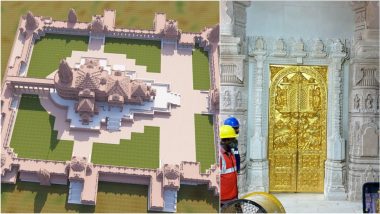 Ram Mandir Golden Door Photos and Videos: First Golden Door Installed at Ayodhya Ram Temple Ahead of Pran Pratishtha Ceremony