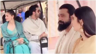 Ranbir Kapoor-Alia Bhatt, Vicky Kaushal-Katrina Kaif Arrive in Buggy at Ram Temple for Pran Pratishtha Ceremony in Ayodhya (Watch Video)