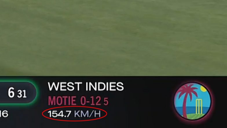 ‘Fastest Ball in Cricket History by a Spinner?’ Speedometer Shows Gudakesh Motie Clocking 154.7 Kph During AUS vs WI 1st Test 2024 Match