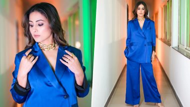 Hina Khan Radiates Lady Boss Vibes in Royal Blue Coat and Oversized Pants! (View Pics)