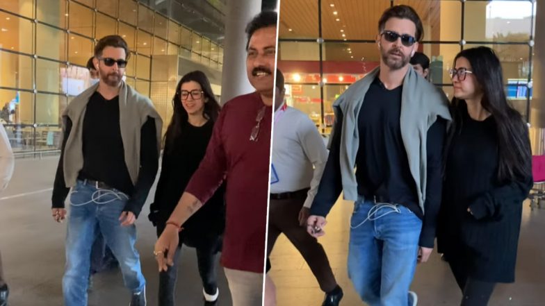 Hrithik Roshan and His Girlfriend Saba Azad Get Clicked at Mumbai Airport (Watch Video)