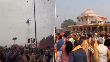 Ram Lalla Idol Unveiled: IAF Choppers Shower Flower Petals Over Ram Janmaboomi Temple After PM Narendra Modi Unveils Idol of Lord Ram (Watch Video)