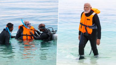 PM Narendra Modi Goes Snorkelling in Lakshadweep, Shares Photos of His ‘Exhilarating Experience’ (See Pics)