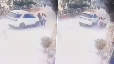 Horrific Accident Caught on Camera in Noida: SUV Rams Into Girl Students At Maharishi University Campus, Speeds Away; Disturbing Video Surfaces