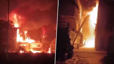 Gujarat Fire: Massive Blaze Erupts at Oil Company in Valsad, Fire Tenders Rushed to Spot (Watch Video)