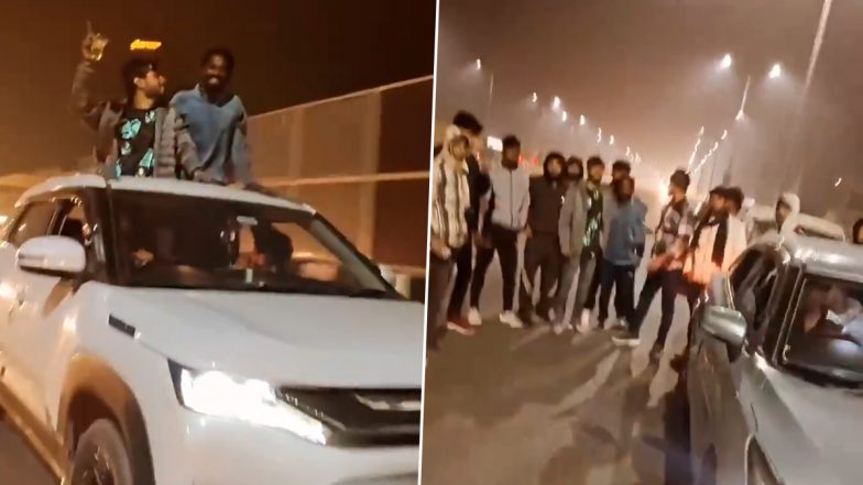 Gurugram Car Stunt Video: Youths Stand Out of Car Sunroof, Consume Alcohol; Probe Launched After Video Goes Viral