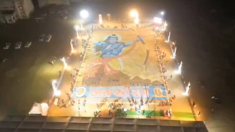 Ram Temple Inauguration: Spectacular Lord Ram Portrait Prepared Using 14 Lakh Diyas in Ayodhya (Watch Video)