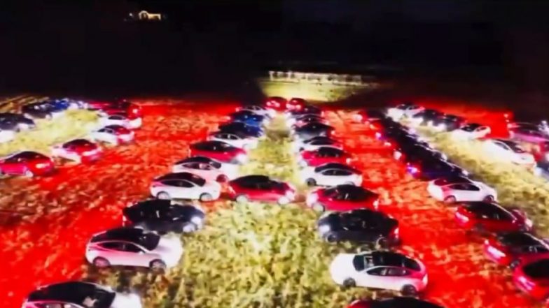 Ram Mandir Special: Over 200 Indian-American Tesla Car Owners Hold Unique Musical Show in Maryland Ahead of Ram Temple Consecration Ceremony (Watch Video)