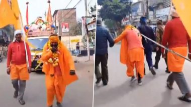 Ram Mandir Pran Pratishtha Ceremony: Saint Badri Pulls Lord Ram’s Chariot Using His Braid as He Travels From Damoh to Ayodhya for January 22 Event (Watch Video)