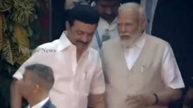 PM Narendra Modi Helps Tamil Nadu CM MK Stalin as He Stumbles While Walking Towards Khelo India Youth Games Venue, Video Goes Viral