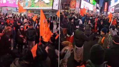 Ram Temple Inauguration: New York’s Times Square Echoes With Bhajans in Celebrations of Ram Lalla’s Pran Pratishtha (Watch Videos)