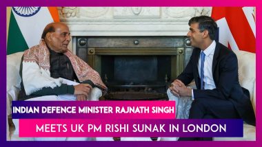 Indian Defence Minister Rajnath Singh Meets UK PM Rishi Sunak In London, Discusses Issues Pertaining To Defence, Economic Cooperation