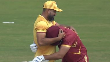 Irfan Pathan Hugs Brother Yusuf Pathan After Hitting Him for Match-Winning Six During One World One Family Cup 2024 T20 Friendly (Watch Video)