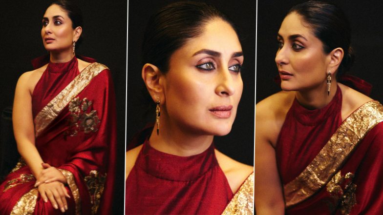 Kareena Kapoor Khan Dazzles in a Red Saree and Halter Neck Blouse for the Filmfare Awards 2024 (See Pics)