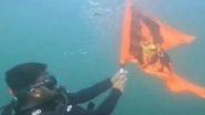 Ram Mandir Special: Scuba Diver Raises Saffron Flag With Lord Hanuman's Image Under Seawater in Gujarat (Watch Video)