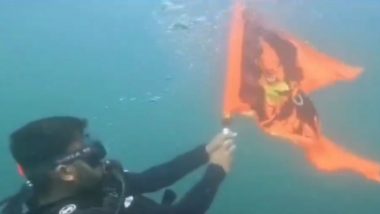 Ram Mandir Special: Scuba Diver Raises Saffron Flag With Lord Hanuman's Image Under Seawater in Gujarat (Watch Video)