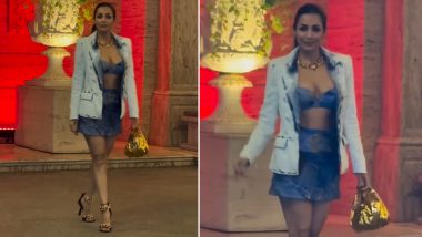 Malaika Arora Slays in Denim Bralette and Mini Skirt Paired With Blazer at Natasha Poonawalla's Party (Watch Video)