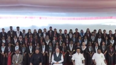 PM Narendra Modi Interacts With Students Ahead of 38th Convocation Ceremony of Bharathidasan University in Tiruchirappalli (Watch Video)