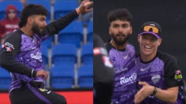 Indian-Origin Cricketer Nikhil Chaudhary Celebrates Like Shikhar Dhawan After Taking His First BBL Wicket During Hobart Hurricanes vs Sydney Thunder Match, Video Goes Viral