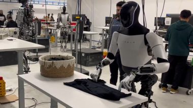 Optimus Robot Folding Shirt Viral Video: Elon Musk Shares Clip of Tesla's Humanoid Robot in Action but With an Important Note (Watch)