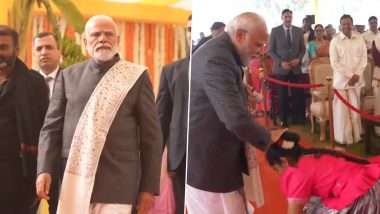 PM Narendra Modi Gifts His Shawl to Young Singer After She Touches His Feet During Pongal Celebrations in Delhi (Watch Video)