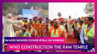 PM Narendra Modi Showers Flower Petals On Workers Associated With Construction Of Ram Temple; Visits Kuber Tila