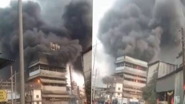 Navi Mumbai Fire: Massive Blaze Erupts at Chemical Company in Pawane MIDC, Fire Tenders Present at Spot (Watch Video)