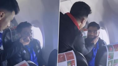 Rahmanullah Gurbaz Teases Sleeping Rinku Singh on Flight, KKR Teammates Engage in Friendly Moment Ahead of IND vs AFG 2nd T20I 2023 (Watch Video)