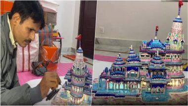 Ayodhya Ram Mandir Replica Made With Gulabi Meenakari Photos & Video: Varanasi's Artisan Kunj Bihari Takes 108 Days to Create Ram Temple Model, Thanks PM Modi for Pran Pratishtha Ceremony Invite