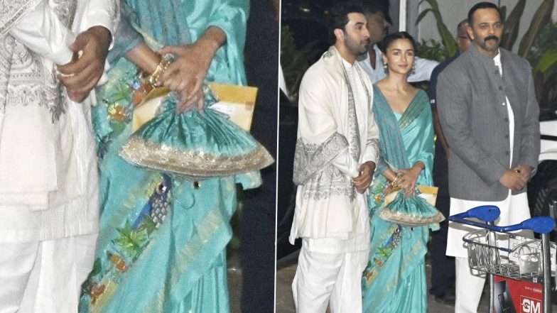 Alia Bhatt's Enchanting Turquoise Blue Saree Unveils the Timeless Saga of Ramayana, Actress Looks Elegant at Ram Mandir Pran Pratishtha Ceremony (View Pics)